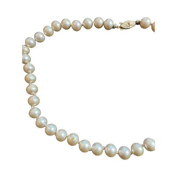 Vintage Faux Pearl Necklace 8” Choker Filagree Fish Clasp - Picture 2 of 4